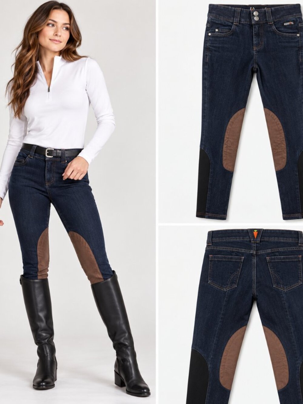 Kerrits XS Denim Knee Patch Riding Breeches Dark Wash Equestrian Horse Pants